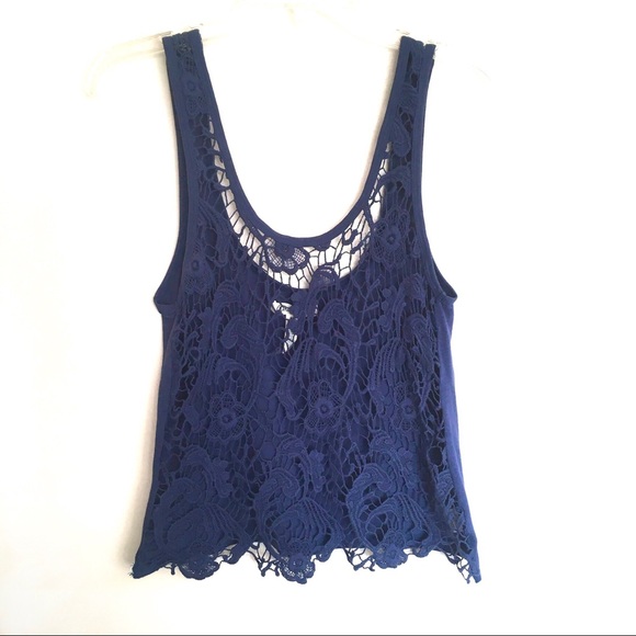 Aeropostale Tops - Aeropostale Blue Crochet Lace Front Cropped Tank Top M